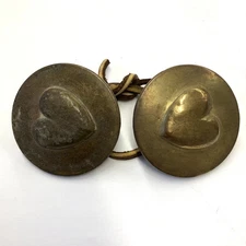 Pair Civil War Era US Cavalry Brass Heart Bridle Rosettes Large Medallion Horses