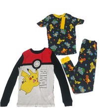 Pokemon Boys' 3 Piece Snug-Fit Cotton Pajamas Set Size 10 Short Long Sleeve NEW