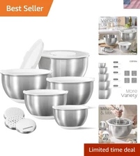 Elegant 12-Piece Stainless Steel Mixing Bowls Set with Airtight Lids and Grater