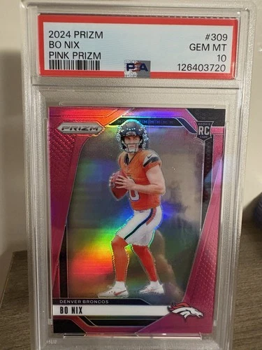 2024 Panini Prizm - Rookies Bo Nix #309 Pink Prizm (RC) Gem Mint 10 Low Pop