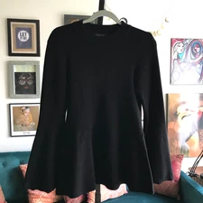 IVANKA TRUMP size M Black Ribbed Knit Mock Turtleneck Peplum Sweater