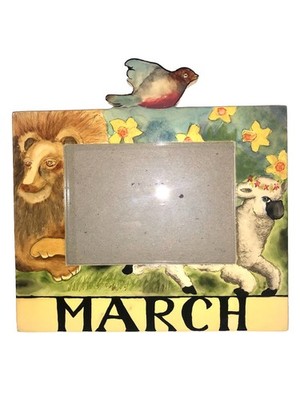 Vtg Exposures MARCH Monthly Hand Painted 4x6 Picture Photo Frame Lion Sheep