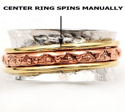 Dreifarbiger Meditation Spinner 925 Sterlingsilber Bandring Schmuck Größe 8