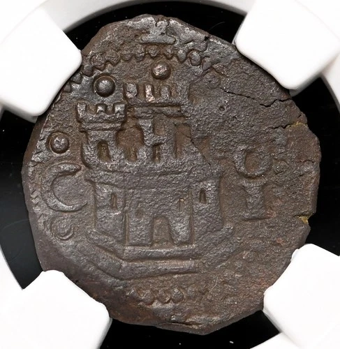 COLONIAL ERA SPAIN. Philip II, 1556-1598. Copper 2 Maravedis, NGC VF30 BN