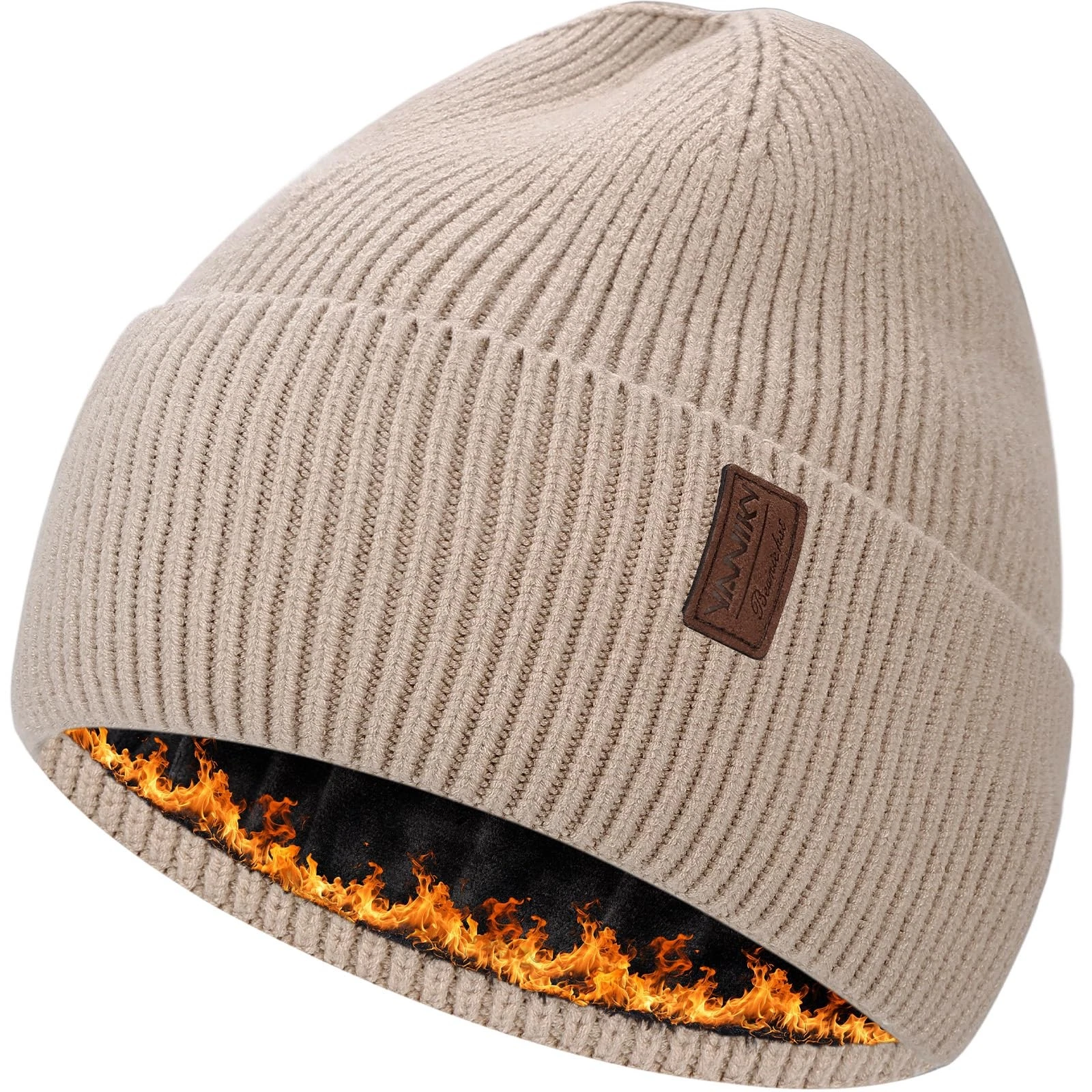 Fleece Lined Winter Beanie for Men Women Warm Windproof Beanies Hats Thick Kn...