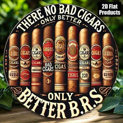 2D Flat, Vintage Cigar Round Tin Metal Signs - Ideal for Bedroom, Kitchen & 