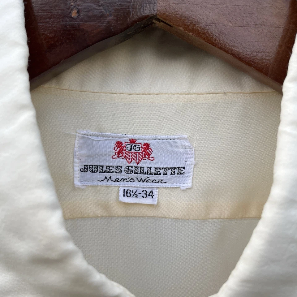 Vintage 60s 70s Disco Polyester Rayon Hippie Shirt Sz M Ivory Shiny MOD  - Image 3 of 4