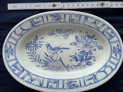 Fayencerie GIEN Oiseau bleu mono Kleine Servierschale oval 23cm