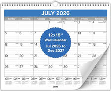 2026-2027 Wall Calendar 12X15 Blue , July 2026 to December 2027, 12 X 15 Large