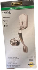 Defiant Castle Entry Door Handle and Knob Set Satin Nickel