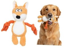 Squeaky Pet Toy   Plush with Pullable Rope Arms, Soft Cotton Dog Toy Orange Fox