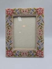1991 Vintage Needlepoint Embroidered Floral Wool Picture Frame Cottagecore