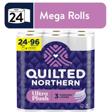 Quilted Northern Ultra Plush Toilet Paper, 24 Mega Rolls = 96 Regular Rolls, 3X