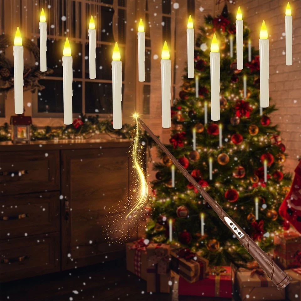 12Pcs Hanging Flameless LED Floating Taper Candles Light with Magic Wand Remote - Image 3 of 4