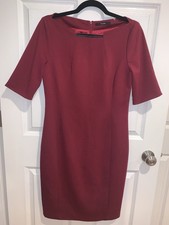 Tahari Midi Dress Size 10 Burgundy 3/4 Sleeve Lined Clasp Zipper