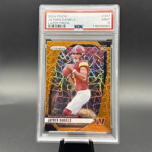 🌟 JAYDEN DANIELS - 2024 Panini PRIZM ORANGE LAZER RC #347 - PSA 9
