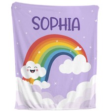 Rainbow Blanket - Personalized Fleece Throw, Nursery Clouds Kids Baby Gift