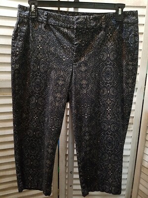 Dockers Womens Capri Pants Size 14 Blue Geometric Designs Back Pockets Stretch 