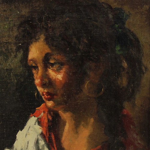 Dipinto ritratto firmato quadro italiano olio su masonite gitana stile antico - Foto 11 di 12