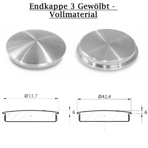 Endkappen Rohrstopfen Abschlussdeckel Stopfen Deckel Rohrkappe Geländerbau V2A - Bild 3 von 15