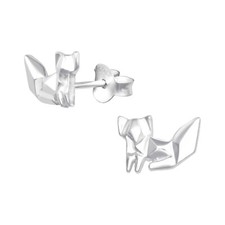 Origami Fox Ear Studs 925 Sterling Silver Pair of Earrings Ladies Girls - Boxed