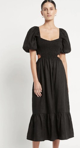 NEW Faithful the Brand BLOOM MIDI DRESSPLAIN BLACK Cut Out XS US 2 - Picture 2 of 11