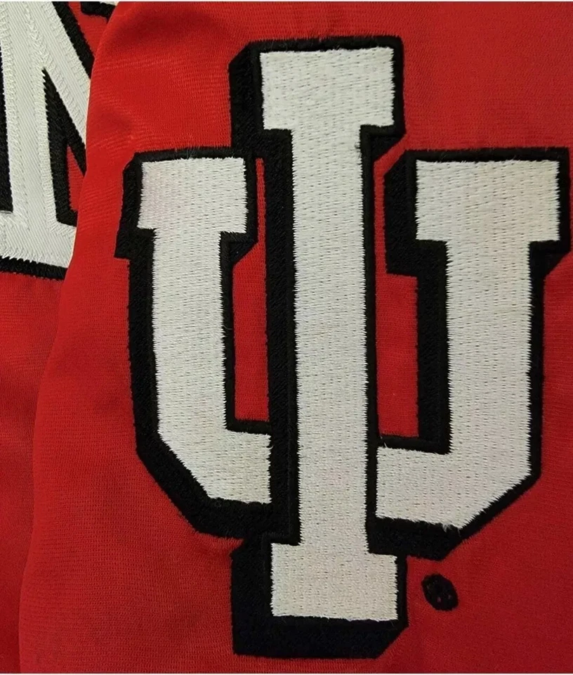 Men’s 90’s Indiana Hoosiers Varsity Jacket - Red Satin Bomber Football Jackets - Image 3 of 4