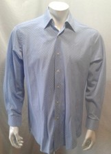 Alfred Sung Blue Diamond Pattern L/S Button Front Men's Dress Shirt Size 15 1/2