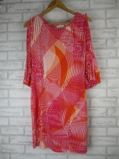 Calvin Klein womans dress 8 Pink orange white print cold shoulder long sleeves