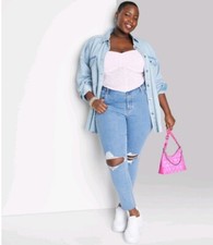 Wild Fable Women's Super High Rise Distressed Skinny Jeans Size 6 Medium Wash