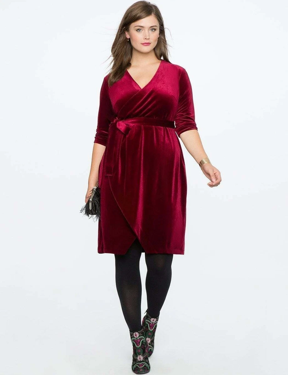 Plus size velvet wrap dress sale