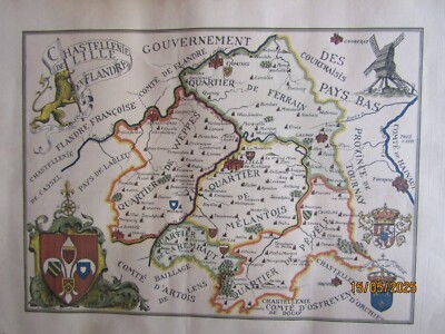 ALTE GRAFIKKARTE VON -CHASTELENIE DE LILLE IN FLANDERN-D.DERVEAUX-40 X 32