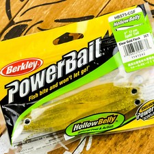 BERKLEY POWERBAIT Hollow Belly Split Tail Soft Minnow 5" 3ct CLEAR GOLD FLECK