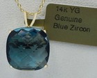 GENUINE 7.76 Cts BLUE ZIRCON PENDANT 14K YELLOW GOLD- Free Certificate - NWT — photo 1