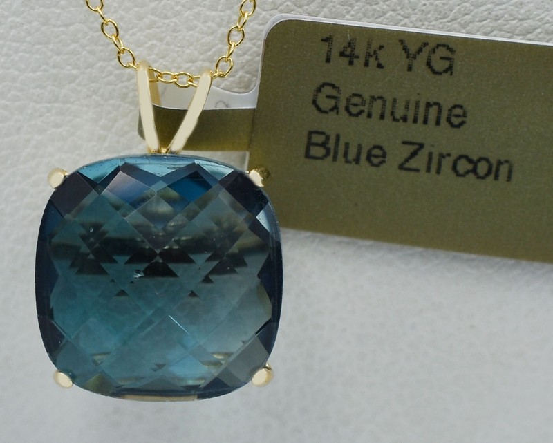 GENUINE 7.76 Cts BLUE ZIRCON PENDANT 14K YELLOW GOLD- Free Certificate - NWT