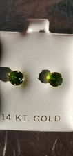 Peridot Labcreated Round Cut Stud Earrings 14kt Solid Yellow Gold