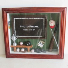 SPORTS Baseball Photo Shadow Box Wood Frame w Glass 4x6 photo 9.25x10.5