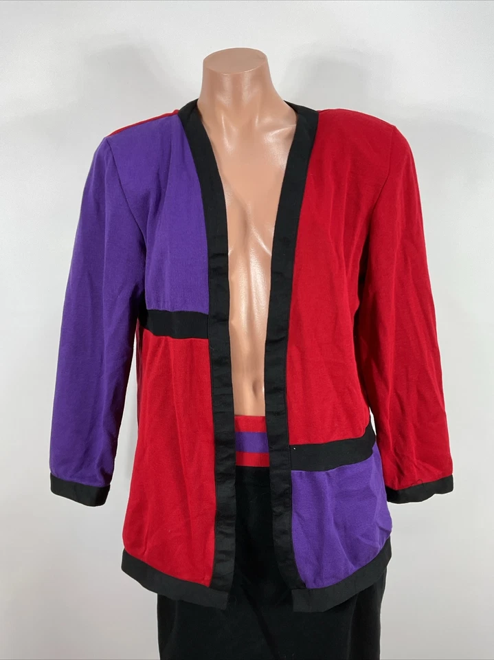 Conjunto de traje falda vintage años 80 90 Marnie West para mujer M/L bloques de colores mezcla acrílica Foto 3 de 4