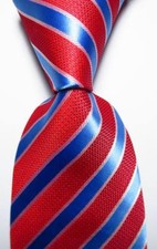 New Classic Striped Red Blue White JACQUARD WOVEN Silk Men's Tie Necktie