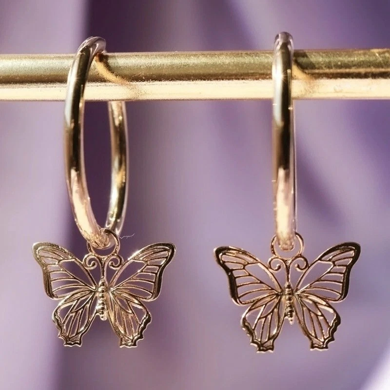 Fashion Gold Plated Butterfly Earrings Hoop Drop Dangle Ear Women