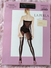 La Perla Audrey Black/ Orient Pink Small Satin Corset Hold Ups