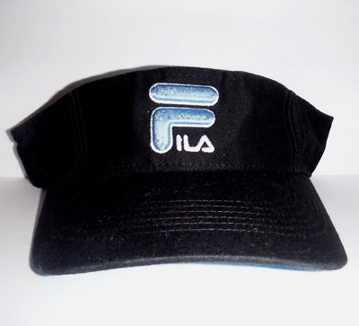 FILA ADULT GOLF TENNIS SUN VISOR ADHESIVE STRAP BLACK BLUE NEW 100 Cotton 