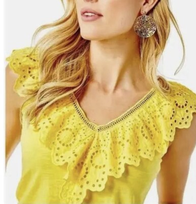 Lilly Pulitzer XS Eyelet Ruffle tank romantic fairy spring break boho V-Neck Top