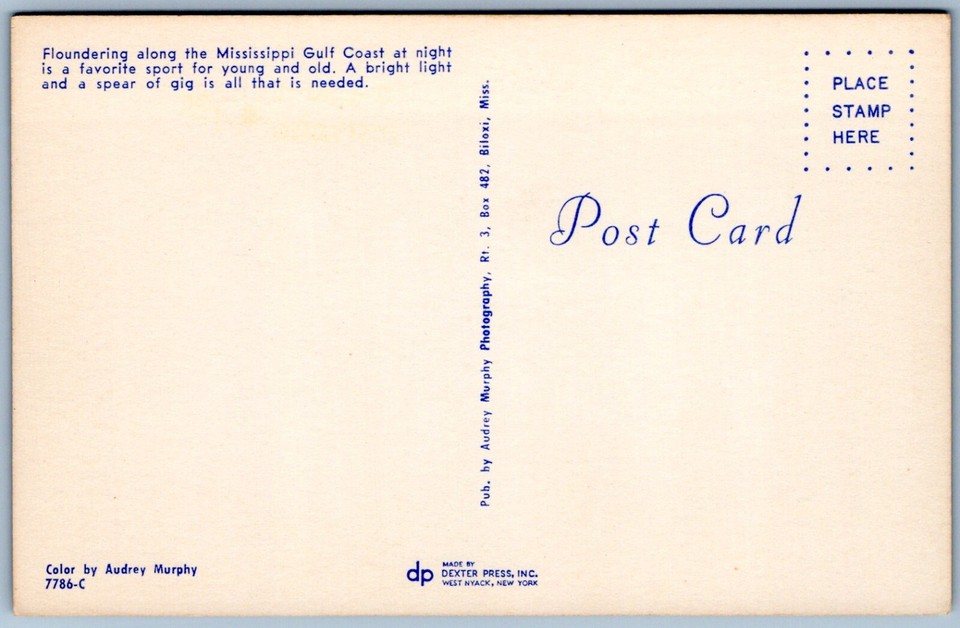 Postcard Floundering Along Mississippi Gulf Coast At Night Spear