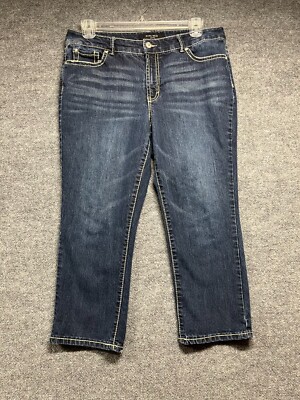 Nine West Capri Jeans Women's 14 Dark Wash Embroidered