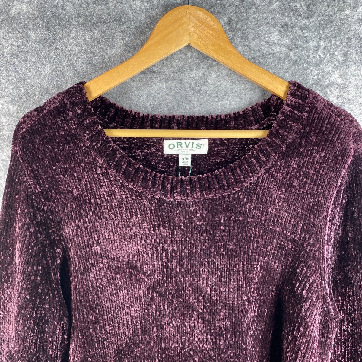 Orvis Sweater Women XL Plum Cozy Fluffy Oversized Chenille