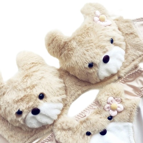 2Pcs Cartoon Intimates Funny Bear Plush Lingerie Anime Bra and Panty Underwear - Picture 6 of 17