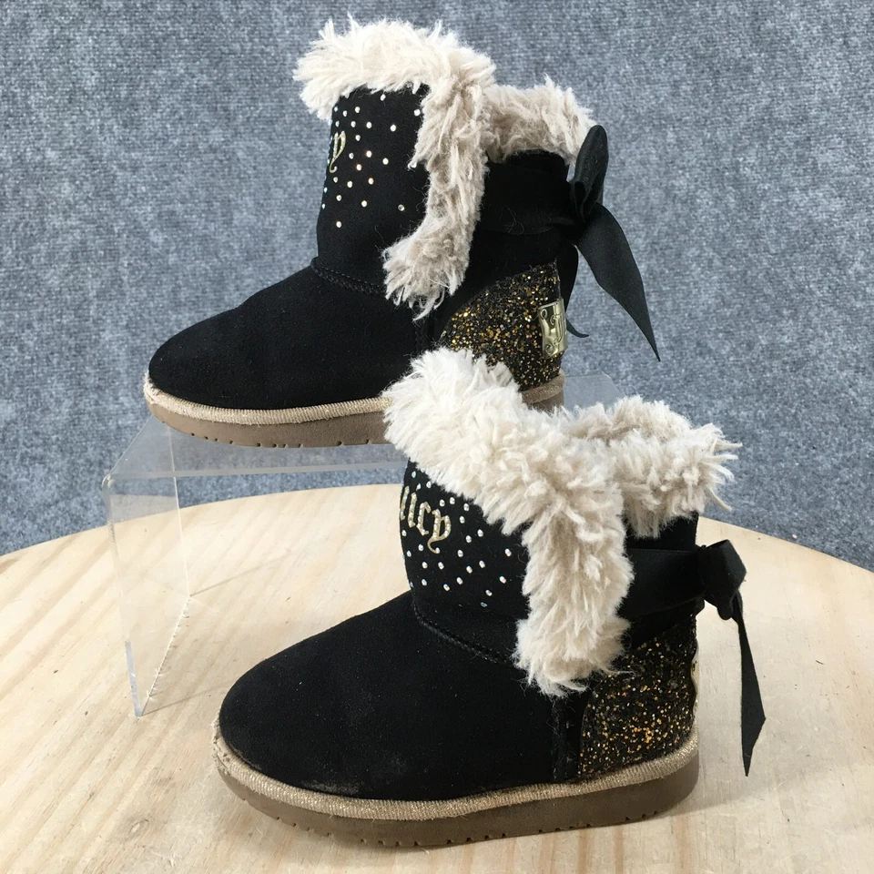 Botas de inverno Juicy Couture criança 8M Lil Burbank preto camurça falsa Sherpa FK4681 - Imagem 2 de 4