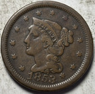 New Listing1853 1c Braided Hair Large Cent. Attractive Circulated Example!