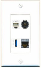 [4 Ports] CAT7 PHONE TOSLINK USB-3 Wall Plate DecorZ White